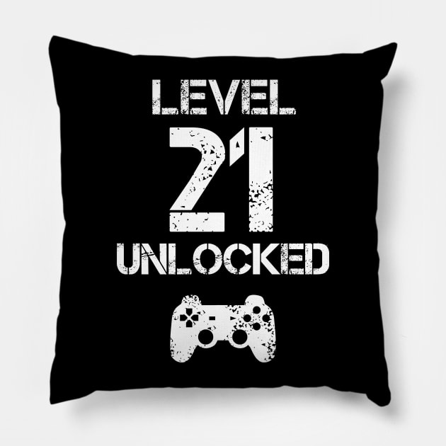 Level 21 Unlocked T-Shirt - 21th Birthday Gift Pillow by Ilyashop