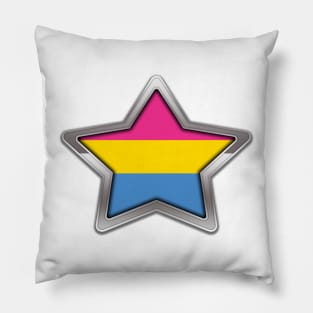 Large Pansexual Pride Flag Colored Star with Chrome Frame. Pillow