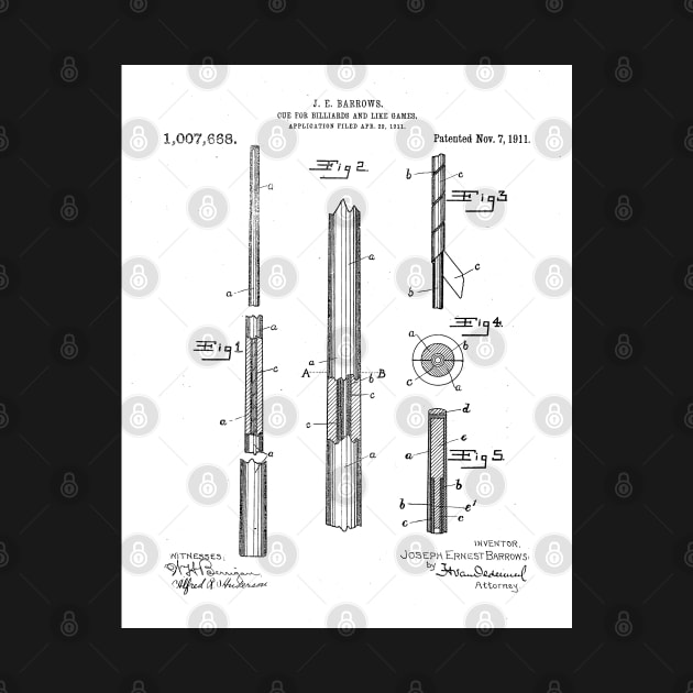 Pool Cue Patent - 9 Ball Art - Black And White by patentpress