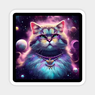 a majestic cat in outer space, surrounded by celestial bodies like stars, planets, and galaxies Magnet