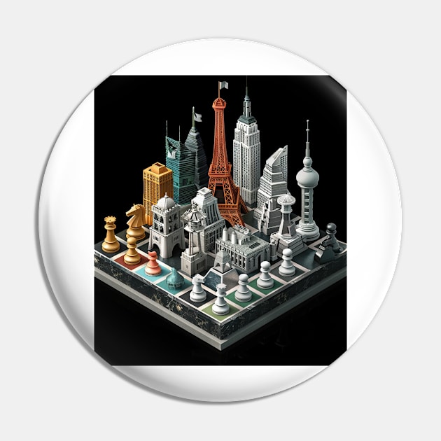 Metropolitan Checkmate: Chess City Skyline gift Pin by familycuteycom