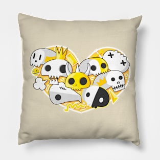 Heart Skulls Doodle YELLOW LOVE Pillow