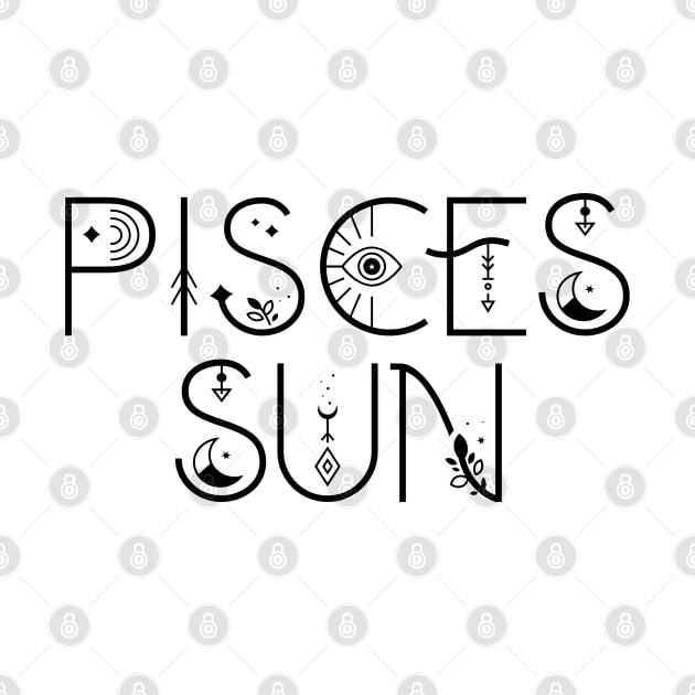 Pisces sun sign celestial typography by lilacleopardco