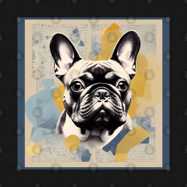 Risograph Style Black Blue French Bulldog by CandyApparel