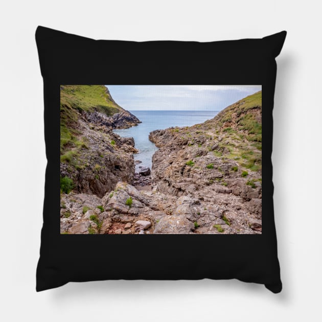 Welsh Coastal Path, Gower, South Wales. Access to Mewslade Bay cut off at high tide Pillow by yackers1