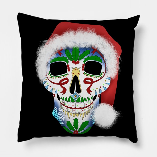 Christmas Sugar Skull Pillow by Mystik Media LLC