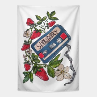 Strawberry Serenade: A Retro Mixtape Journey Tapestry