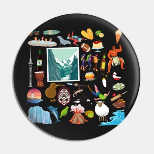 New Zealand Travel Icons Pin