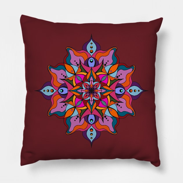 Multicolor Curvy mandala Star Pillow by CreaKat