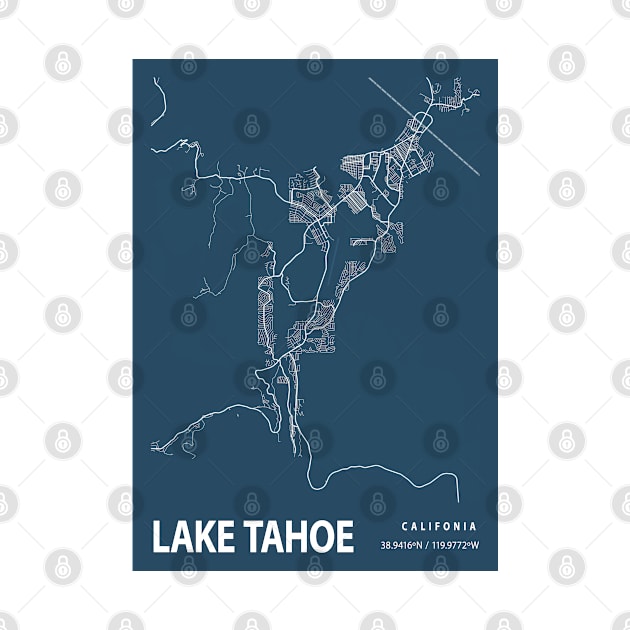 Lake Tahoe Blueprint Street Map, Lake Tahoe Colour Map Prints by tienstencil