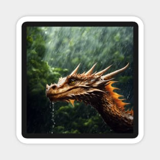 Bronze Majestic Dragon in a Rainy Forest Magnet