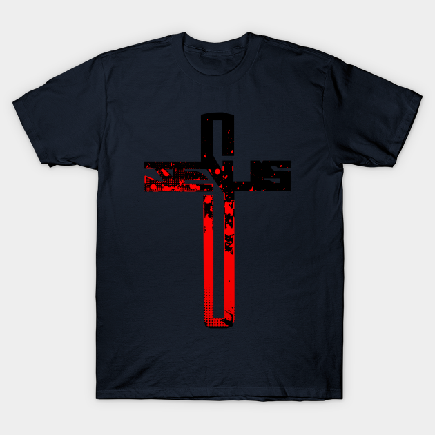 Red and Black Jesus Cross - Christian Cross - T-Shirt | TeePublic