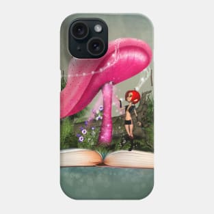 Little fairy on a book with mushroom Phone Case