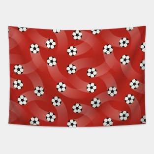 Soccer balls on red background Tapestry