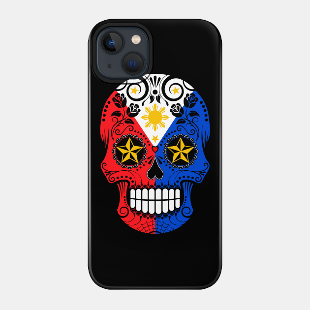 Filipino Flag Sugar Skull with Roses - Filipino - Phone Case