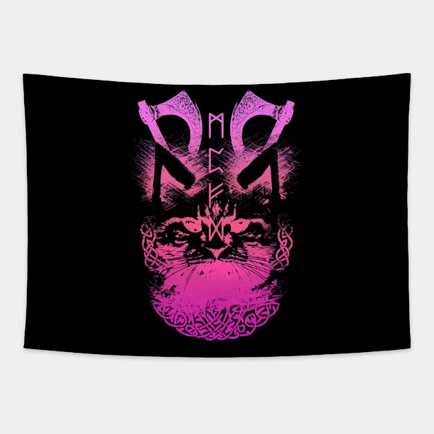 Abstract Cat in Viking Style - Purple Tapestry by Scailaret