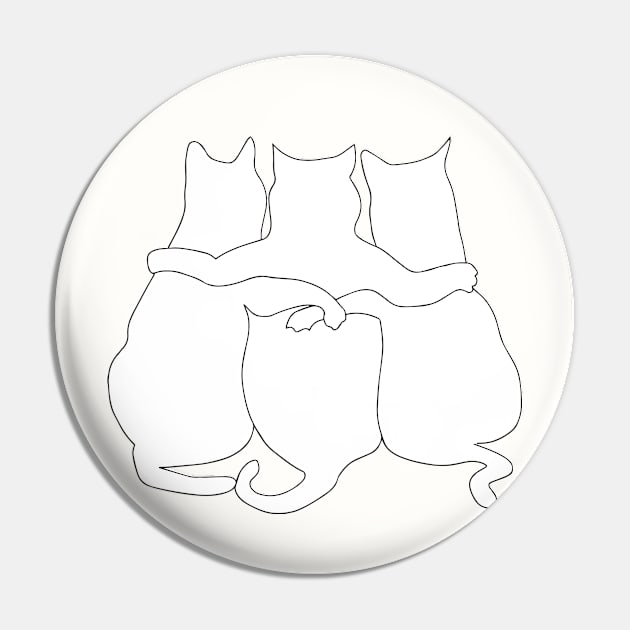 3 Cats Together Line Art Pin by Tilila