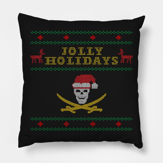 Jolly Holidays Pirate Ugly Christmas Shirt Pillow by dutchlovedesign