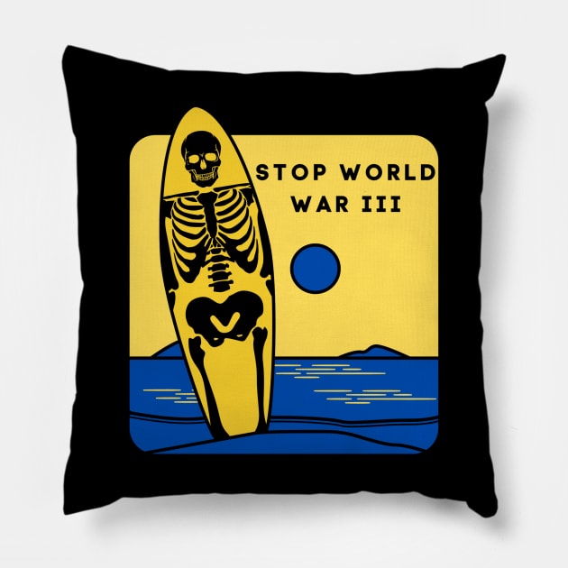 Skull Capsule Stop World War III Pillow by Saddie Mystic