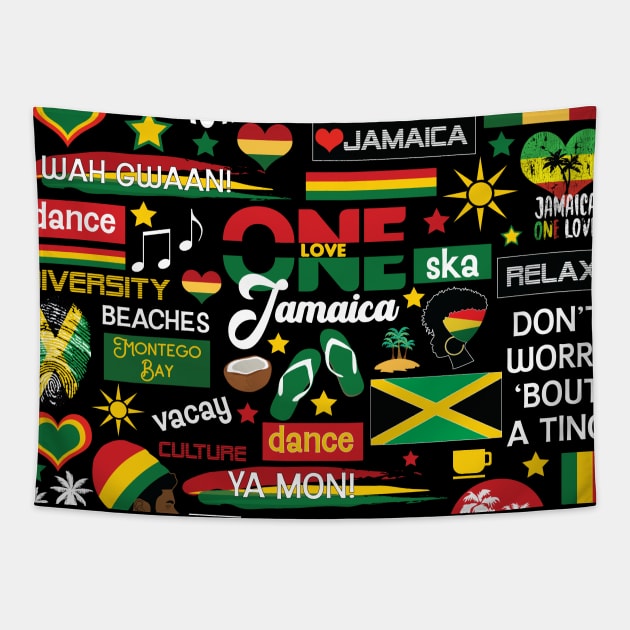 Jamaica One Love Culture Pattern Tapestry by blackartmattersshop