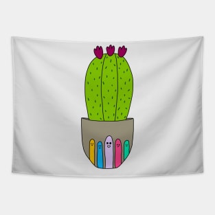 Cute Cactus Design #183: Big Cactus With Flowers In Cute Pot Tapestry