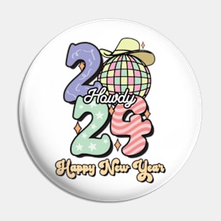 Howdy Happy New Year 2024 Groovy Pin