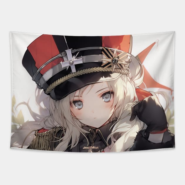 Redcoat Beauty - Elegant Anime Lady in British Army Attire Tapestry by WabiSabi Wonders