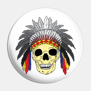 Indian Chief Skull Wearing Headdress Pin