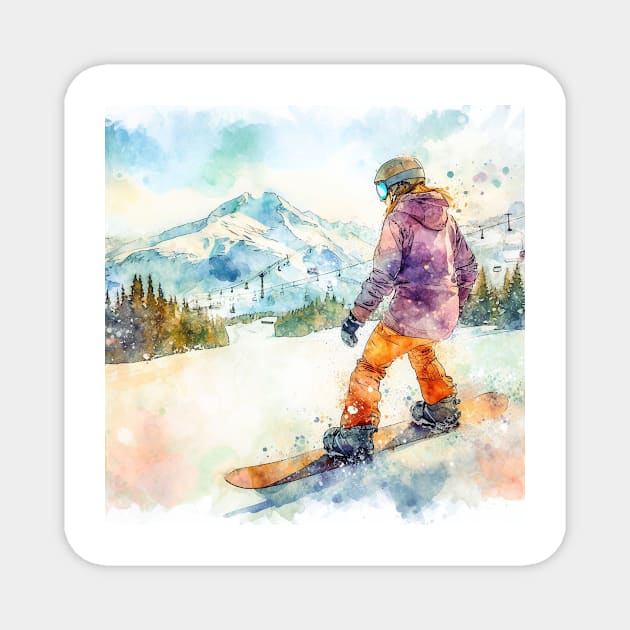 Artistic illustration of snowboarder Magnet by WelshDesigns