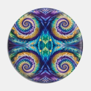 Tie Dye Geometric Pattern in Purples, Blues, Greens and Gold Pin