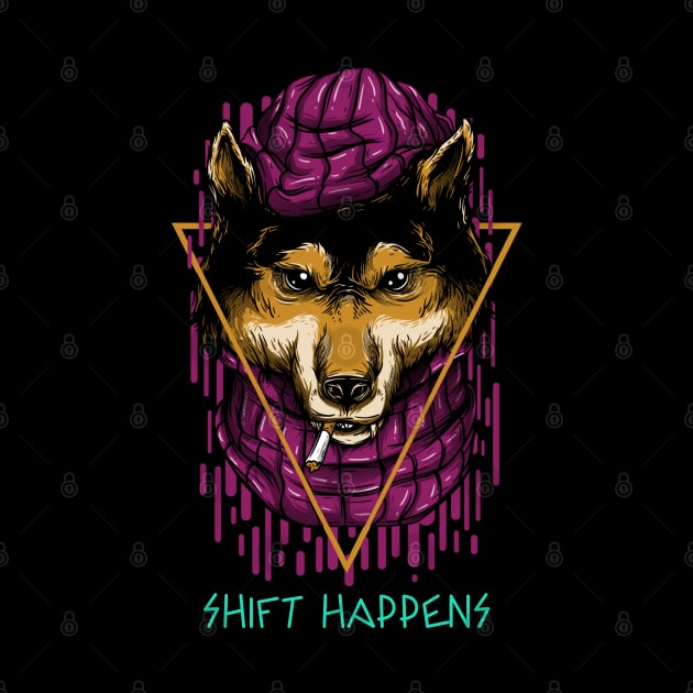 Shift Happens Smoking Wolf Design by Figmenter