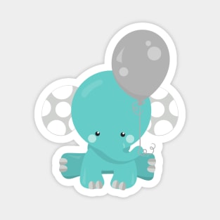 Elephant With Balloon, Blue Elephant, Cute Animal Magnet