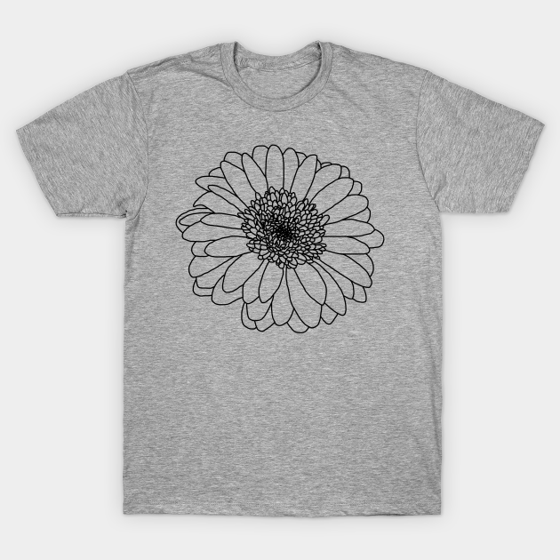 Gerbera Floral Line Drawing - Floral - T-Shirt