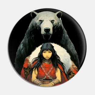 National Native American Heritage Month: The Bear Spirit on a Dark Background Pin