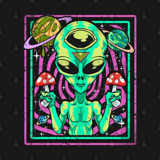 Space Alien Trippy Psychedelic Mushrooms by E