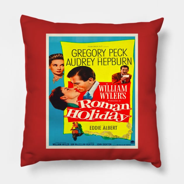 Roman Holiday Vintage Movie Poster Pillow by xposedbydesign