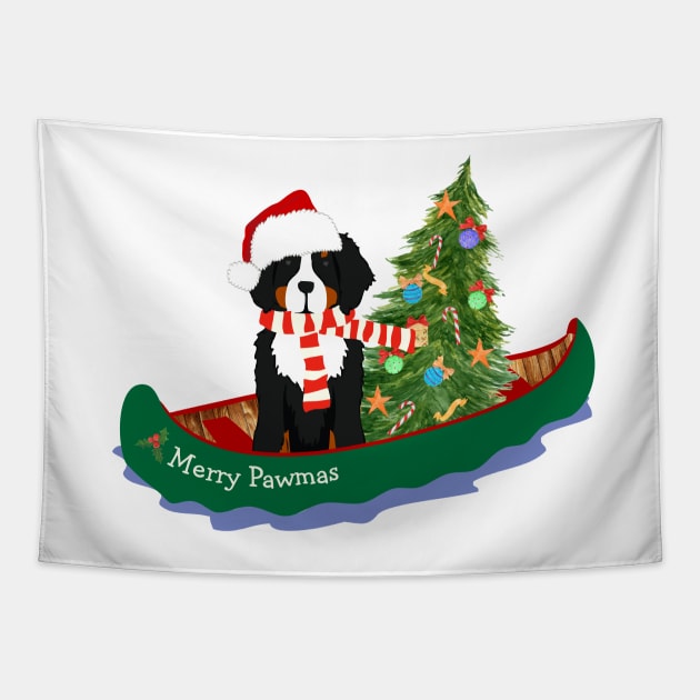 Bernese Mt Dog Christmas Tree Canoe Tapestry by emrdesigns