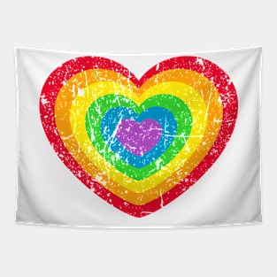 Retro, Heart, LGBT, Rainbow, Grunge Tapestry