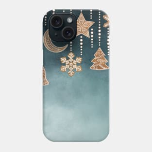 Gingerbread Christmas decorations seamless border. Ornate cookies star, moon, bell, snowflakes, Christmas tree watercolor illustration, Sweet winter décor Phone Case