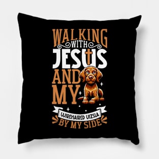 Jesus and dog - Wirehaired Vizsla Pillow