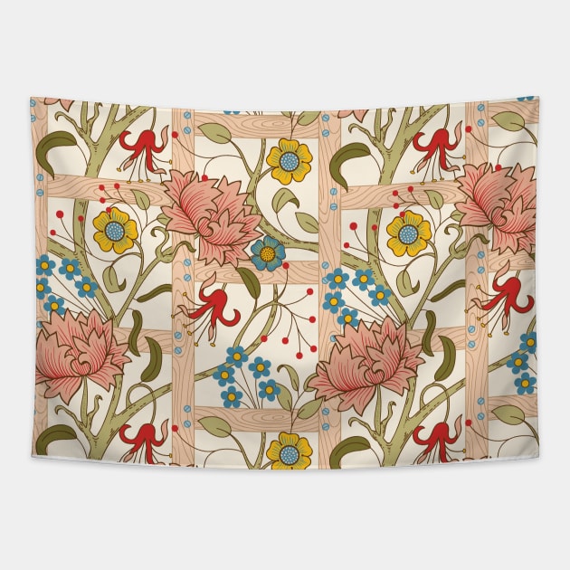 Arts and Crafts Movement Inspired Wooden Fence Garden Tapestry by Farissa