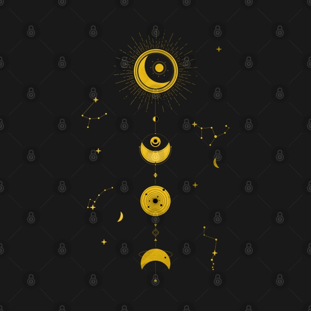 Crescent - Moon and Constellations Sacred Geometry (Gold Edition) by Lumos19Studio