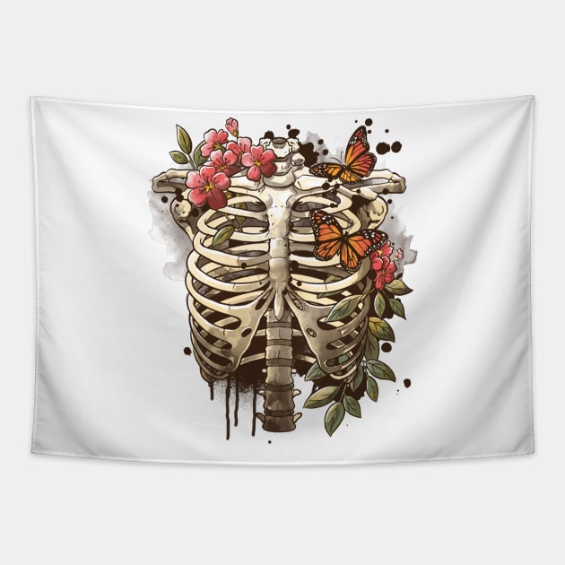 Spring skeleton watercolor Tapestry by NemiMakeit