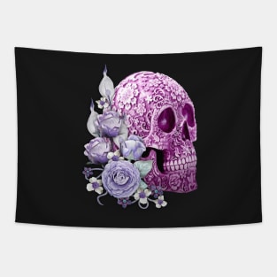 Purple Floral Sugar Skull Day Of The Dead Purple Flowers Tapestry