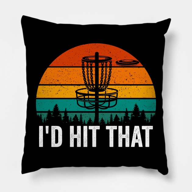 Id Hit That Funny Disc Golf Player Saying Retro Pillow by Visual Vibes
