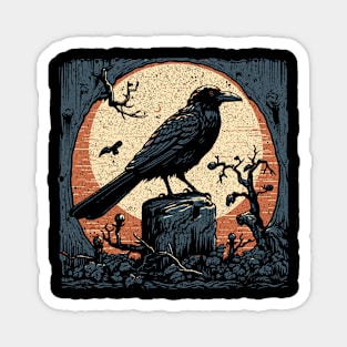 Woodcut Crow Magnet