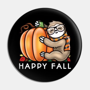 Happy Fall Cute Sloth Glasses Scarf Hugging A Pumpkin Pin