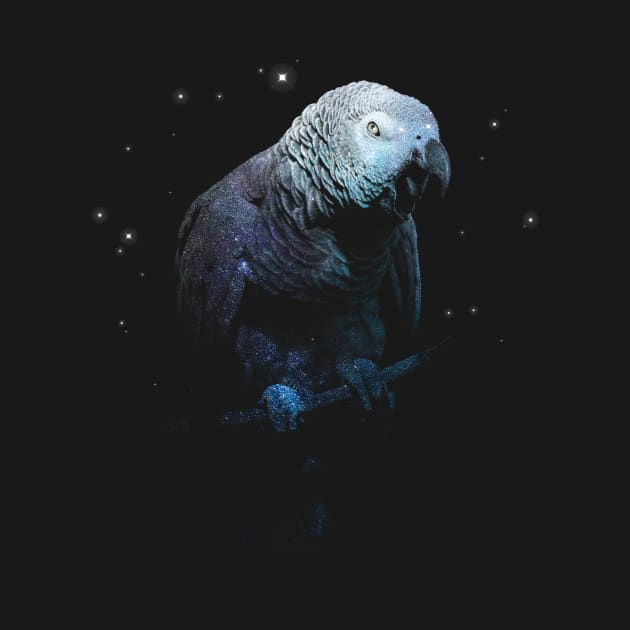 Space Nebula Double Exposure African Grey Parrot by BirdNerd