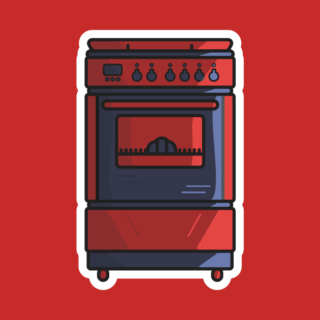 Domestic Gas Stove Oven Sticker vector illustration. Restaurant Kitchen appliance element icon concept. Electric oven sticker design logo icon with shadow. by AlviStudio