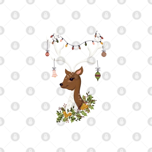 Holiday Deer with Decorations in Blush Pink by latheandquill